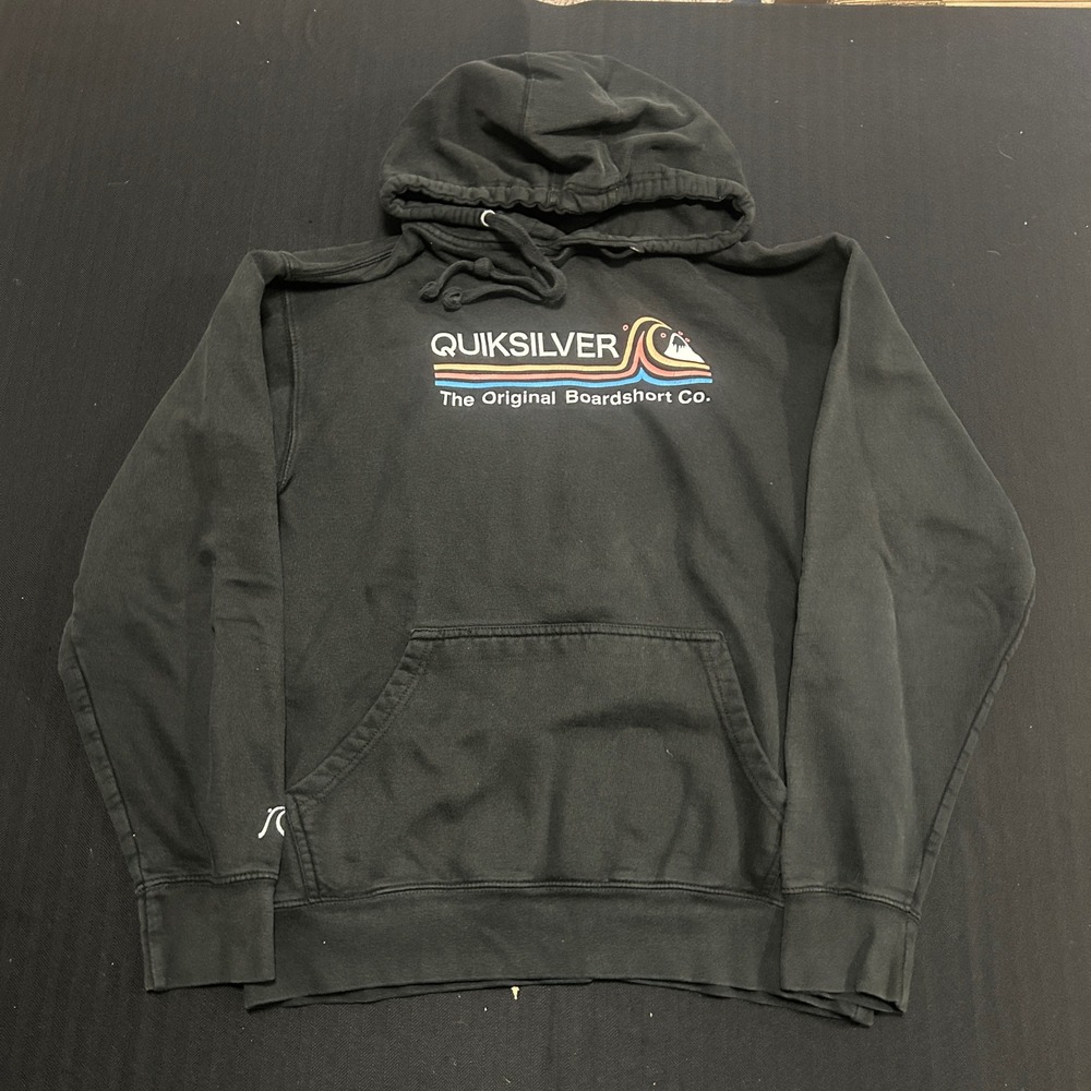 Quiksilver Mens Black Hoodie Original Boardshort Sweatshirt Size M Y2K Vintage